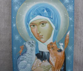 Образ святой Гертруды Нивельской . Гертру́да Ниве́льская (нем. Gertrud von Nivelles, лат. Gertrudis Nivellebsis, 626 год — 17 марта 659 года) — святая неразделённой церкви, почитается как в католичестве, так и в православии , настоятельница Нивельского аббатства, расположенного на территории современной Бельгии. Покровительница кошек и котов , да всяческих животных , оберегает гостиницы и путешественников . Письмо зимы 2022 года