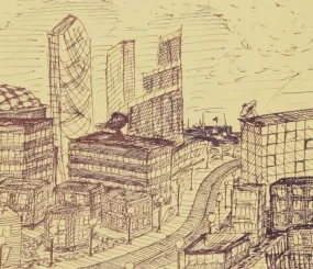 Город в голове. Вечер (гел.ручка)