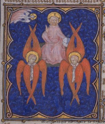 Серафимы, поддерживающие престол Бога  (миниатюра XIV века)