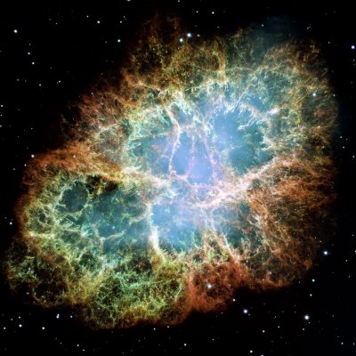Крабовидная туманность созвездия Телец на фото телескопа Хаббл высокого разрешения из списка топ 100 лучших фотографий Хаббла из космоса