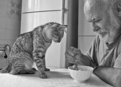 Слева направо: кот Митя, В.В. Шкода