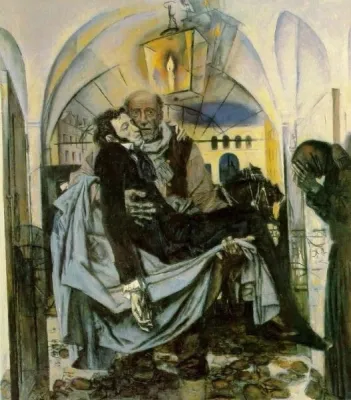 Моисеенко Е.Е. Памяти поэта. (Смертельно раненный Пушкин А.С. на руках своего верного камердинера Никиты Тимофеевича Козлова). 1984 – 1985