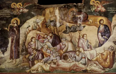 Апостолы в Гефсиманском саду. Фреска. Ц-вь Богоматери Перивлепты