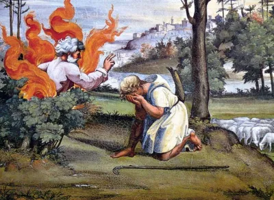 Рафаэль Санти. Моисей и Неопалимая купина. Фреска лоджии Рафаэля дворца понтифика в Ватикане