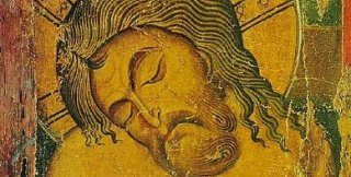 Муж Скорбей (Христос во гробе). Византийская икона, XII век.