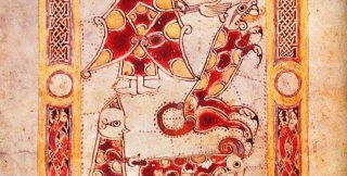Давид борется со львом. Ирландский псалтер, 10-11 век